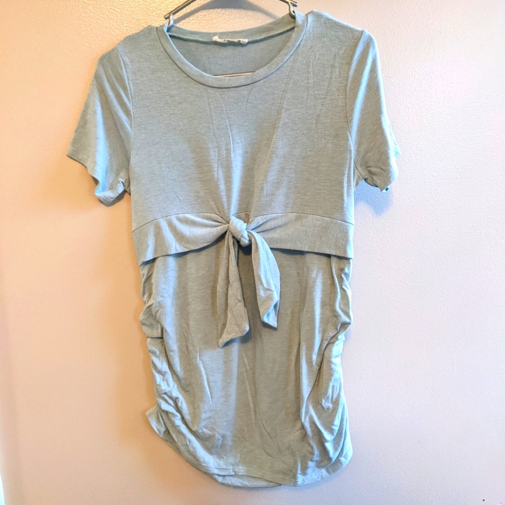Maternity short sleeve sage green blouse